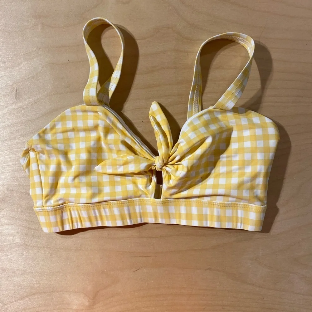 Fresh Water Yellow Gingham Tie-Front Swim Top Large (PQ)